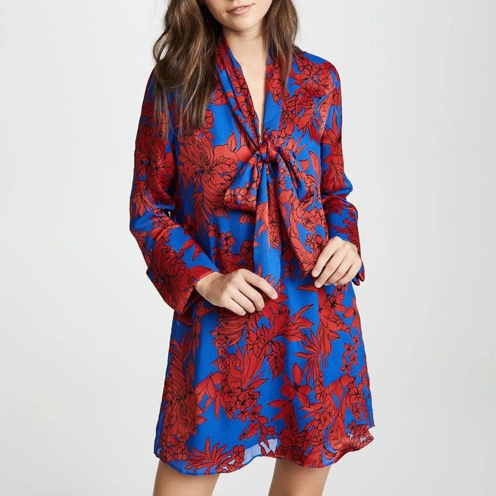 Alice + Olivia Gwenda Tie Neck Floral Mini Dress | Size Small
